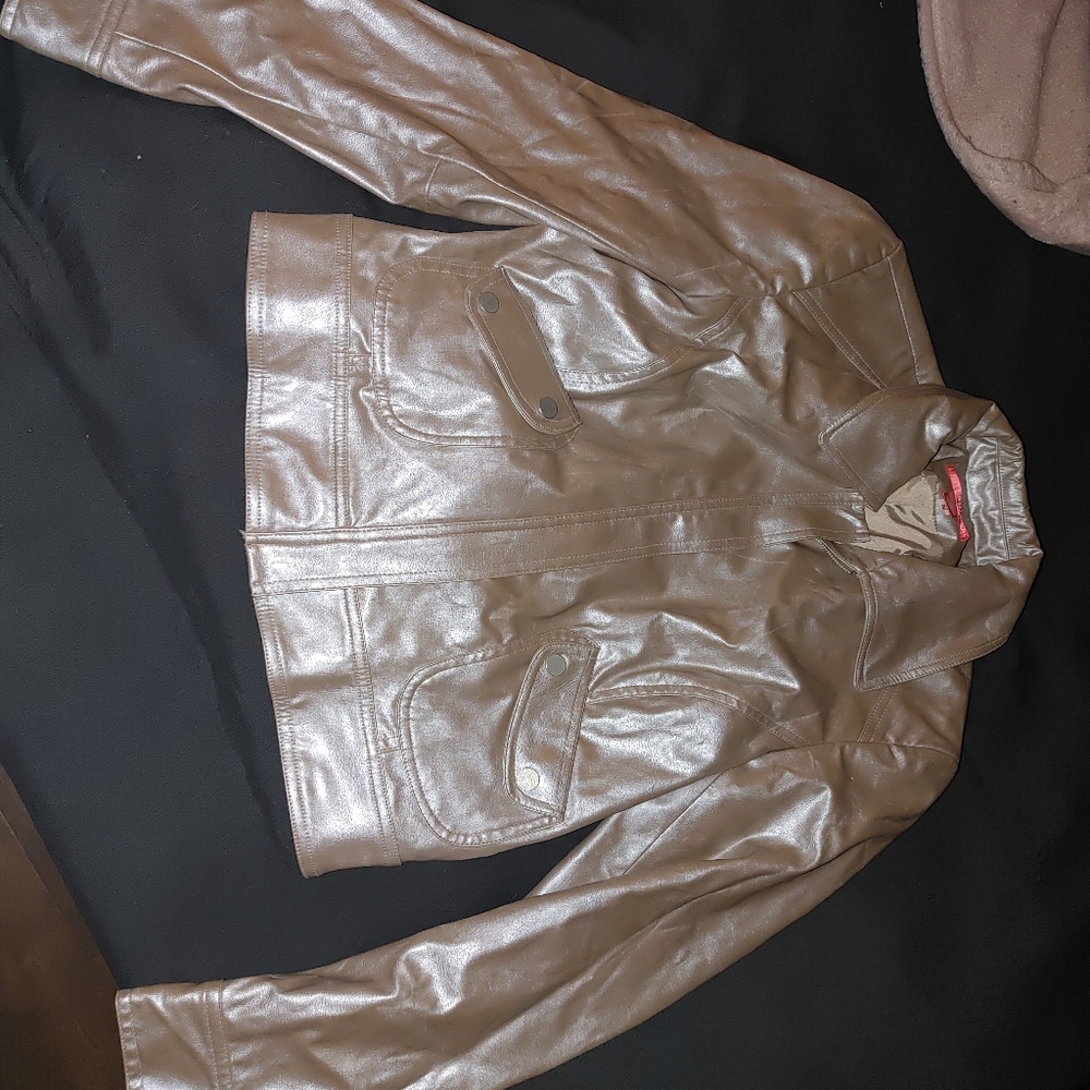 Bronze Gold Faux Leather Jacket Like New Size L